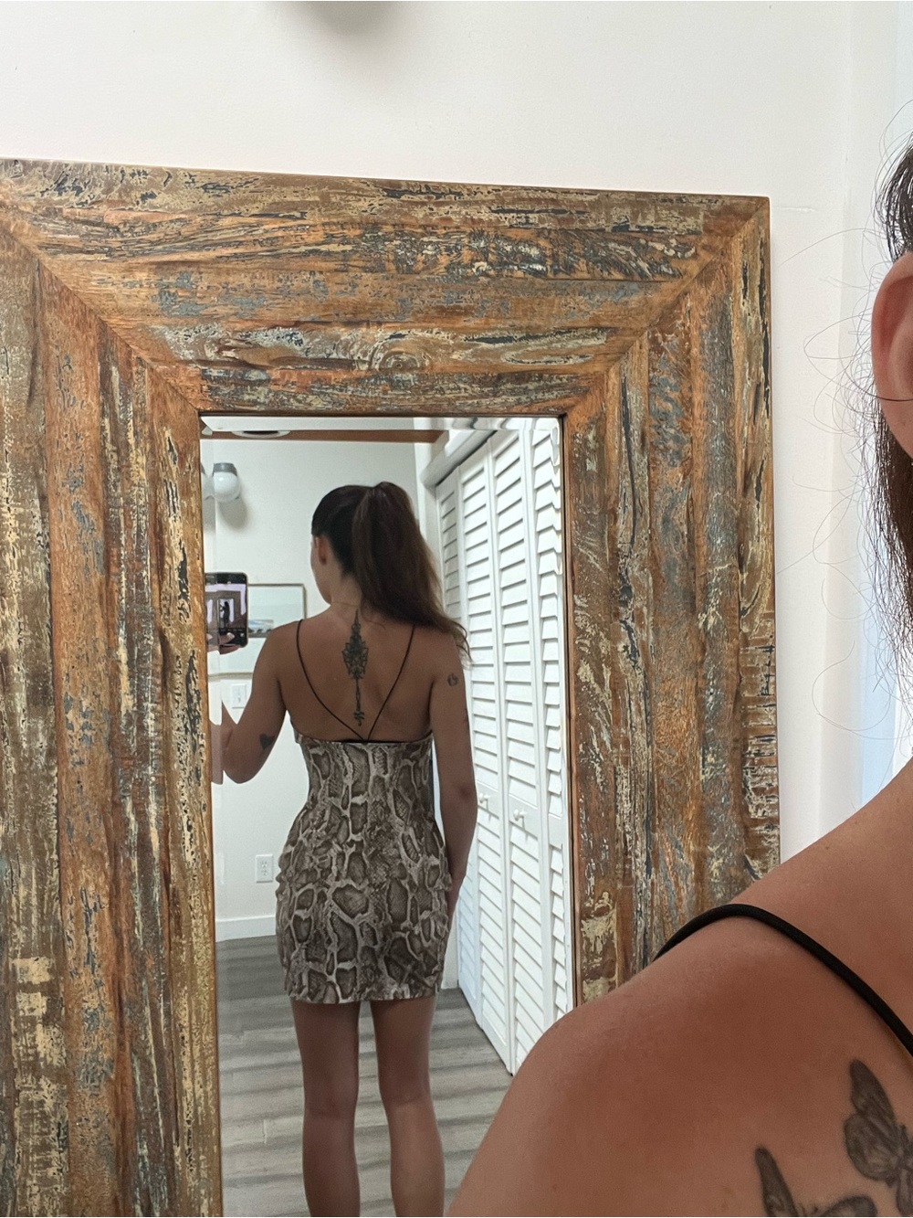 Divided Backless Snakeskin Print Mini Dress in Brown & Black